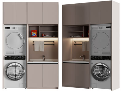 现代阳台洗衣机烘干机收纳柜