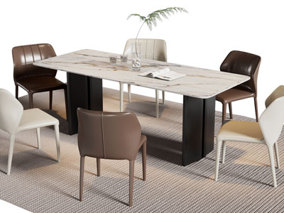 现代长方形餐桌椅组合