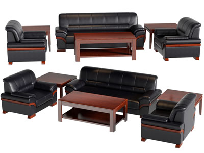 现代办公多人、单人沙发和茶几组合
