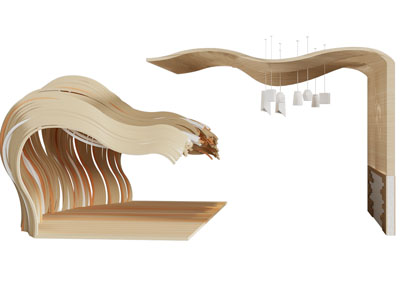 现代异形天花吊顶、实木栅格吊顶