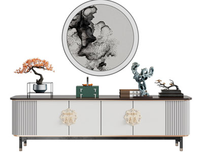 新中式电视柜、装饰品摆件组合