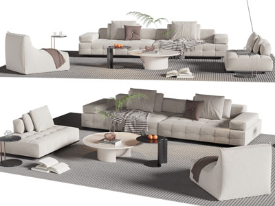 现代多人沙发 懒人沙发和茶几组合