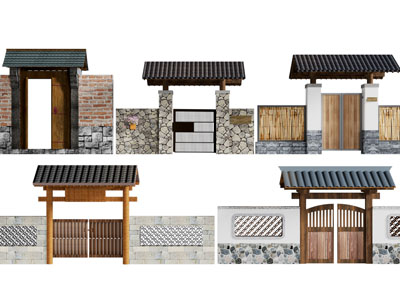 新中式乡村围墙、庭院大门