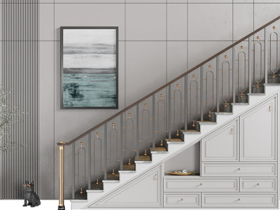 简欧楼梯间收纳柜、楼梯储藏柜3d模型 简欧楼梯间收纳柜、楼梯储藏柜