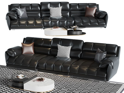 现代皮质多人沙发、茶几组合