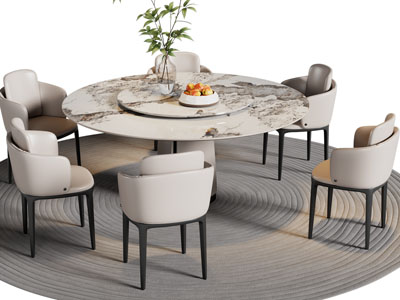 现代圆形大理石餐桌椅组合