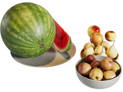 现代果盘、西瓜、苹果水果食物