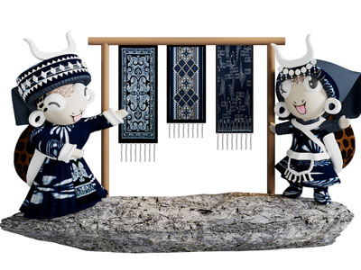 中式扎染布料门帘、美陈