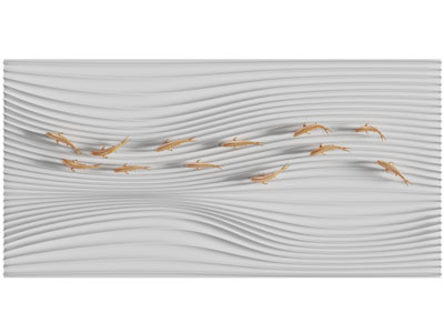 新中式鱼群波浪异形背景墙3d模型 新中式鱼群波浪异形背景墙
