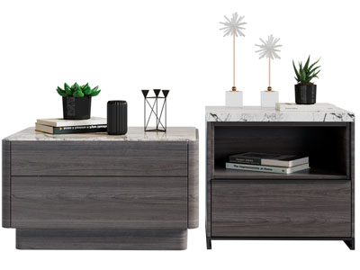 现代床头柜、摆件组合