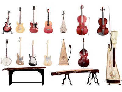现代电吉他 小提琴 古筝 竖琴乐器