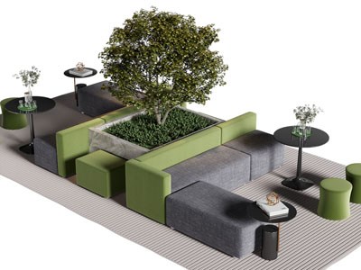 现代户外庭院多人沙发、茶几、坐凳组合