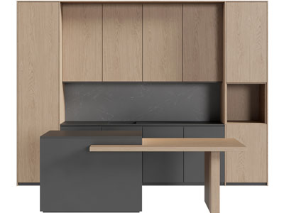 现代实木拼接橱柜、厨房中岛台