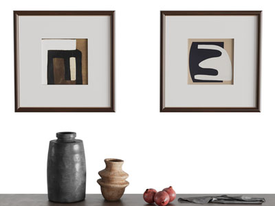 现代装饰挂画、陶艺器皿摆件组合