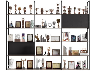 现代开放式奖状奖杯、奖牌荣誉证书装饰柜3d模型 现代开放式奖状奖杯、奖牌荣誉证书装饰柜