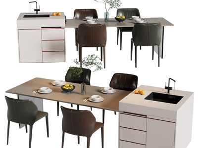 现代水吧台餐桌椅组合