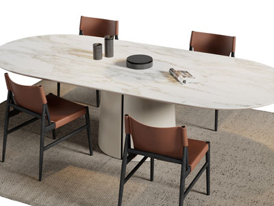 现代大理石椭圆形餐桌椅组合