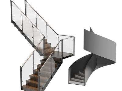现代玻璃扶手旋转、转角楼梯3d模型 现代玻璃扶手旋转、转角楼梯