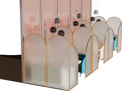 现代轻奢隔断卡座餐桌椅组合