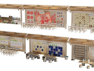 侘寂风手工桌椅组合、展示墙、宣传栏3d模型 侘寂风手工桌椅组合、展示墙、宣传栏