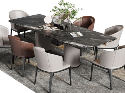 现代长方形大理石餐桌椅组合