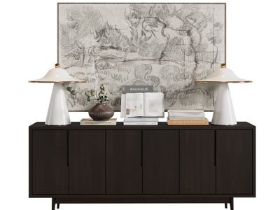 现代玄关柜、边柜、装饰画摆件组合