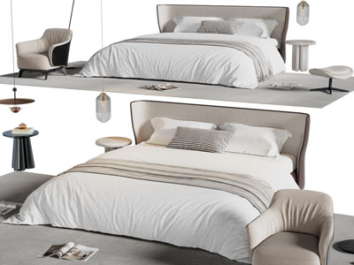 现代双人床、床头柜