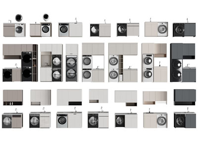 现代阳台洗衣机烘干机收纳柜