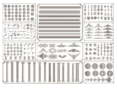 欧式雕花装饰构件、灯盘、罗马柱子3d模型 欧式雕花装饰构件、灯盘、罗马柱子