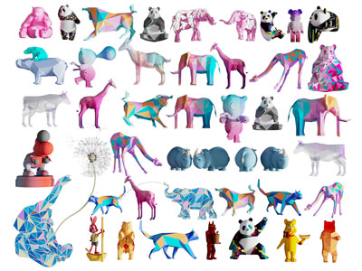 现代彩色几何动物雕塑雕刻摆件组合