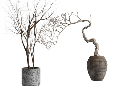 侘寂风陶艺花盆枯枝摆件组合
