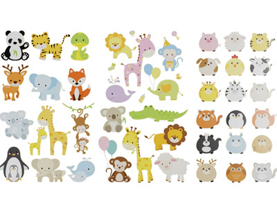 现代卡通动物贴纸、墙饰