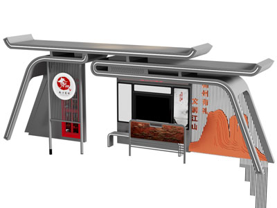 新中式公交车站台3d模型 新中式公交车站台