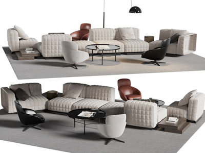 现代休闲商务拼接多人沙发、茶几组合