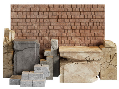 现代砖块、砖墙、石墩台阶