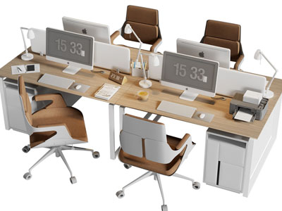 现代四人位办公桌椅组合