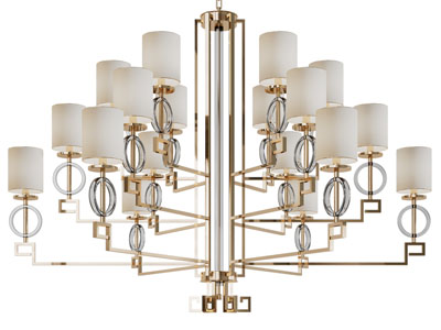 新中式白色柱形灯罩多层吊灯