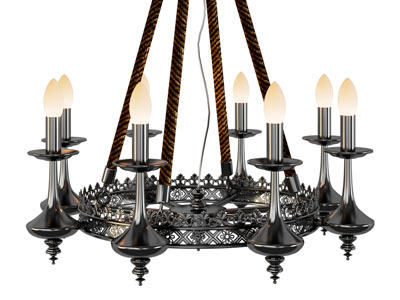 美式铁艺雕花绳编烛台吊灯