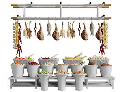 现代蔬菜 腊肉 玉米 辣椒货架 展架3d模型 现代蔬菜 腊肉 玉米 辣椒货架 展架