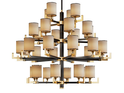 新中式多层柱形灯罩吊灯