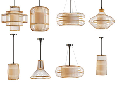 新中式竹编灯罩吊灯 餐厅 卧室吊灯3d模型 新中式竹编灯罩吊灯 餐厅 卧室吊灯