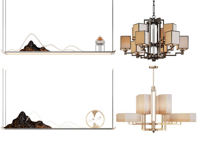 新中式客厅 餐厅吊灯3d模型 新中式客厅 餐厅吊灯