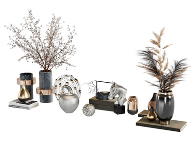 现代轻奢花瓶花卉、装饰品摆件组合