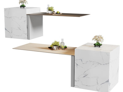 现代大理石实木拼接吧台