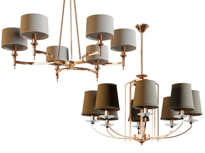 美式多头吊灯3d模型 美式多头吊灯