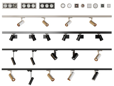现代轨道磁吸灯 可转向筒灯射灯 格栅灯3d模型 现代轨道磁吸灯 可转向筒灯射灯 格栅灯