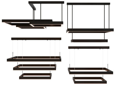 现代长方形套叠客厅吊灯3d模型 现代长方形套叠客厅吊灯