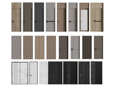 现代单扇平开门、玻璃推拉门、入户防盗门