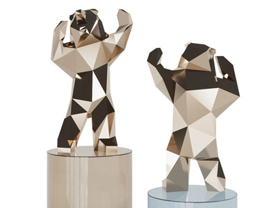 现代金属几何造的熊雕塑雕刻3d模型 现代金属几何造的熊雕塑雕刻