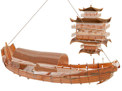 新中式亭台 木船吊灯3d模型 新中式亭台 木船吊灯